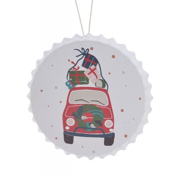 Χριστουγεννιάτικο Μεταλλικό Στολίδι με Κόκκινο Αυτοκίνητο (11cm)